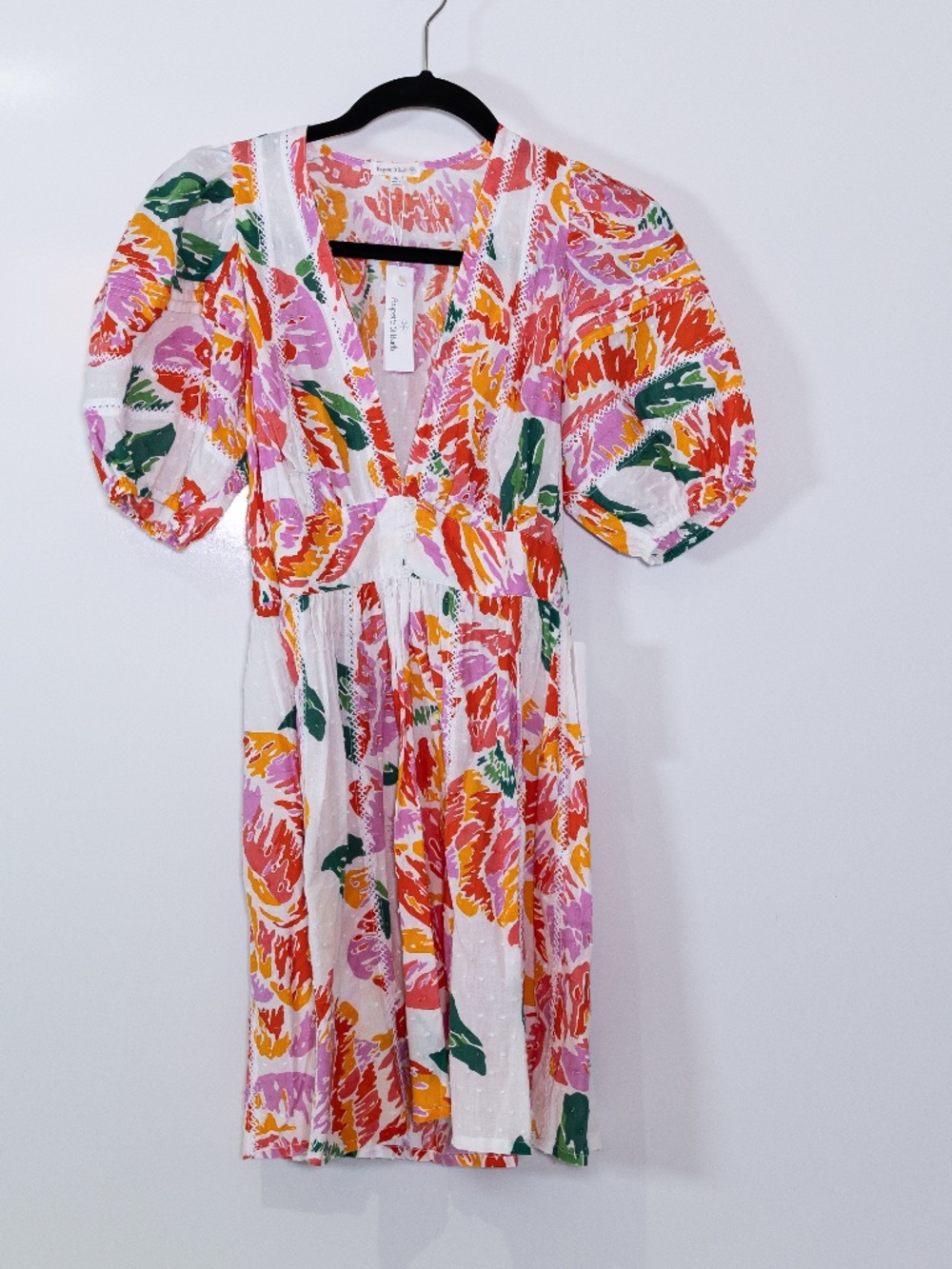 NEW Poupette St Barth Reina Tropical Orange Macro Peony Cotton Mini Dress XS
